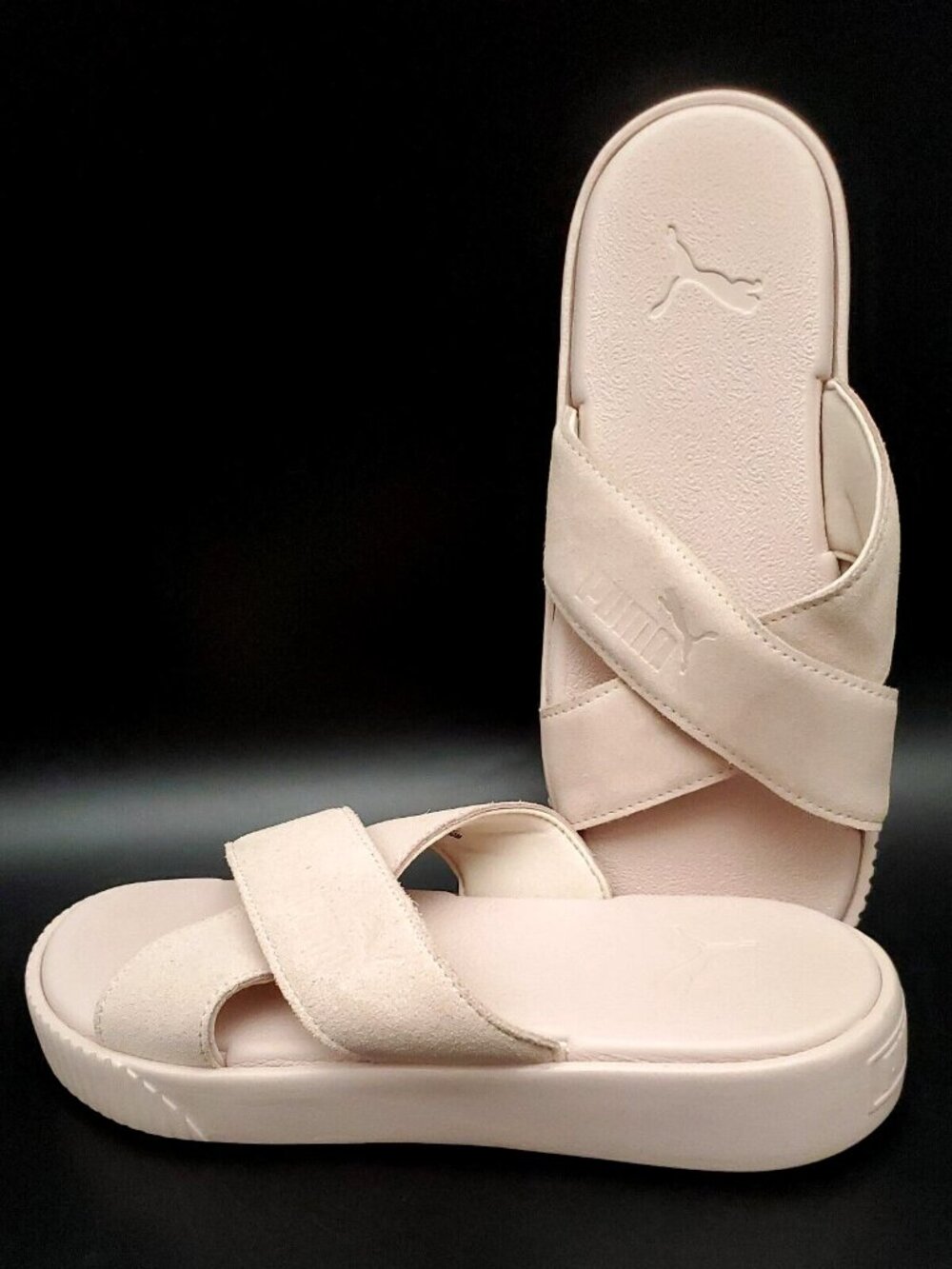 PUMA Platform Pink Slide Cross Strap Slip-On Sandals Women's Size 8.5